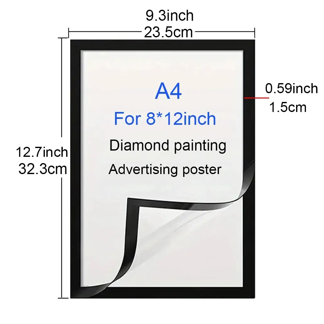 Rectangular Magnetic Photo Frame A4/A6 Gold Silver Black Self-Adhesive Free Punch Display Frame Reusable Wall Poster Cover Frame