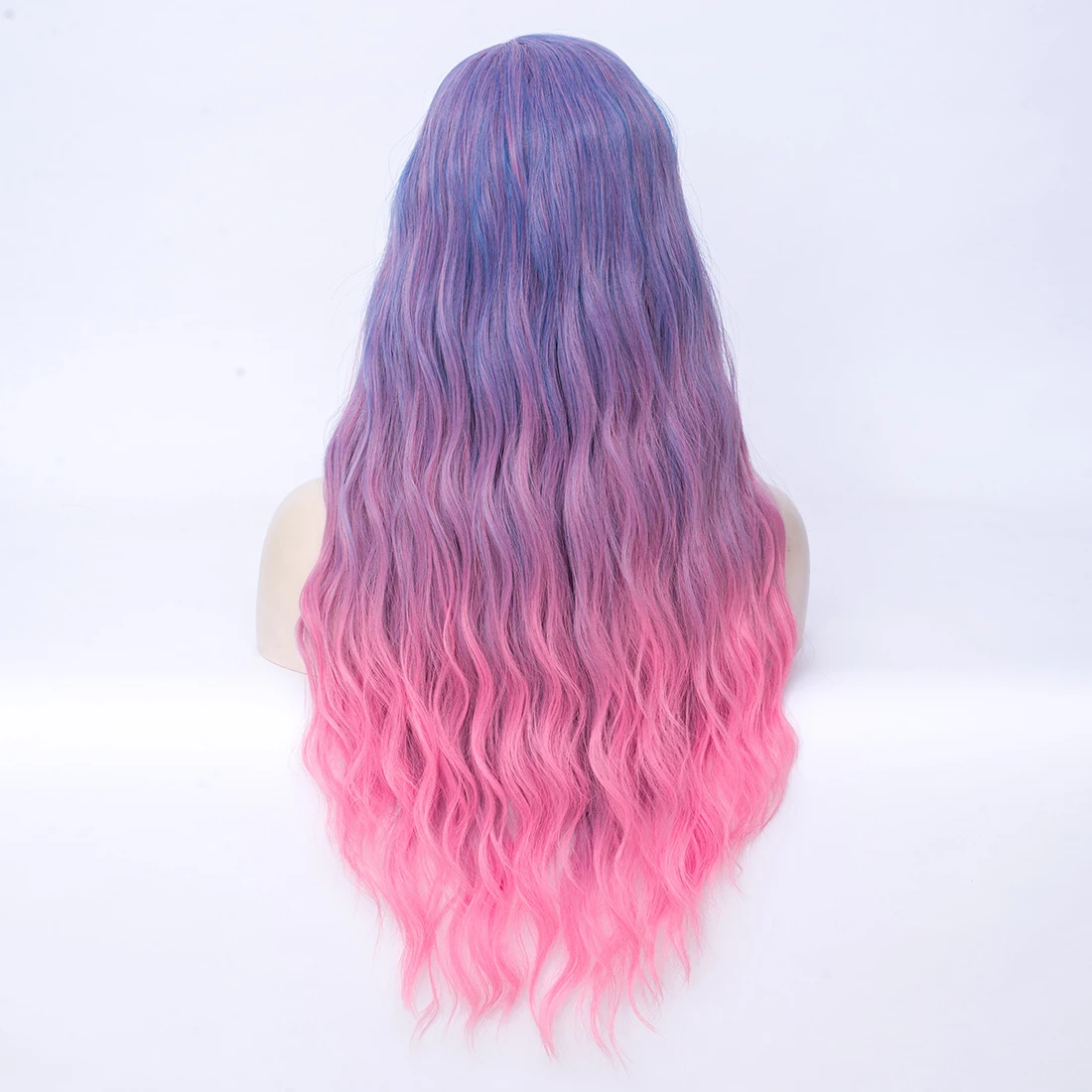 شعر مستعار نسائي طويل مموج أرجواني أومبير وردي اللون من MSIWIGS، خط الجزء الأوسط، صناعي مقاوم للحرارة للاستخدام اليومي للحفلات التنكرية