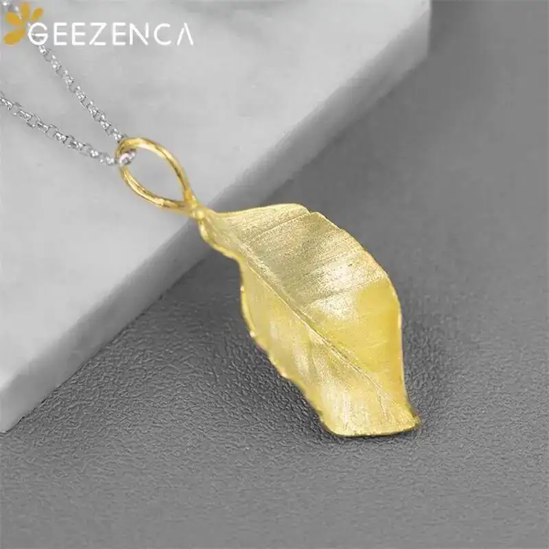 GEEZENCA 925 Sterling Silver 3D Leaf Shape Necklace Pendant For Women Original Design Chic Unique Pendant Without Chain 2024 New