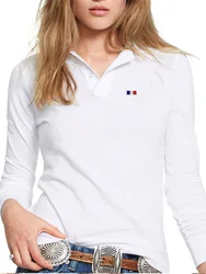 Polo a maniche lunghe da donna autunno di alta qualità in cotone Casual da donna Golf Casual Slim Sports t-Shirt con risvolto femminile top