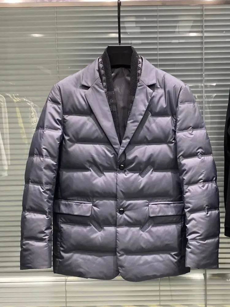 Business Men Winter Light Weight Suit Down Jacket Single Breasted Slim Fit Warm Office Work Jacket Casual White Duck Down Coats