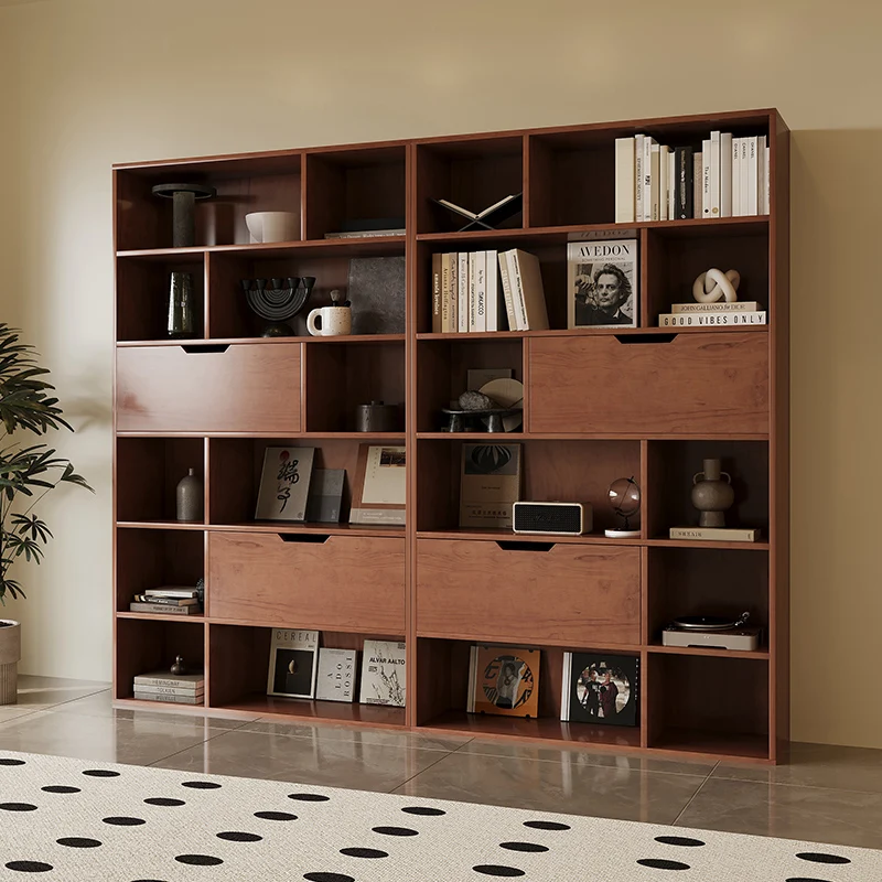 

Medieval style living room Solid wood bookshelf Shelf Floor storage library