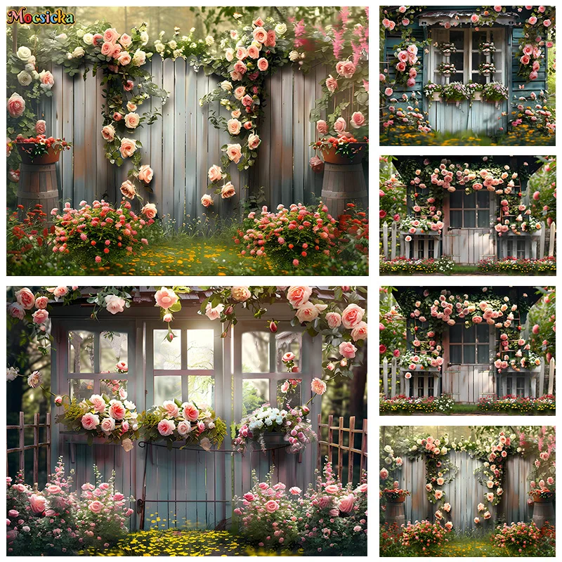 Mocsicka Frühling Fotografie Hintergründe Hochzeits feier Blumen Holztür Hintergrund Geburtstag Erwachsene Kinder künstlerische Porträts Studio