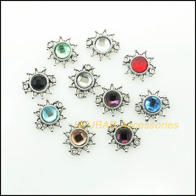 20 Stück antike versilberte Retro-Sonnenblume gemischt runde Kristall Charms Anschlüsse 14mm