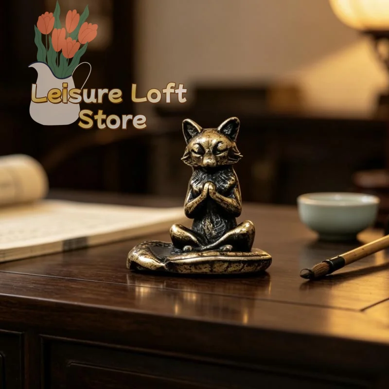 Brass Fox Statue Handcrafted Mini Copper Figurine Rustproof Animal Sculpture for Desk Office Home Decor Gift