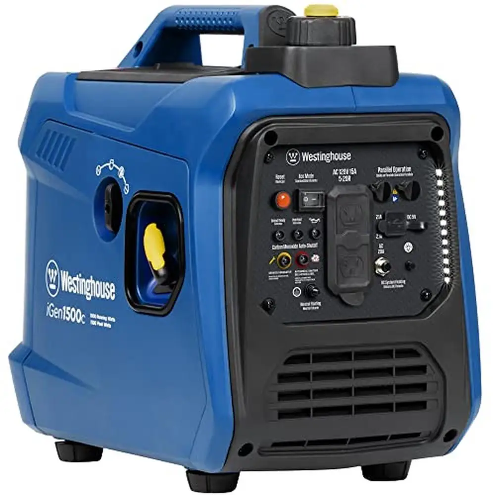 Lightweight Portable Inverter Generator Gas Powered-1500 Peak Watts Quiet Operation Parallel Capable Emergency Power Backup