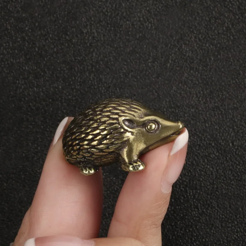 Solid Brass Copper Hedgehog Small Ornaments Vivid Animal Sculpture Tea Pet Home Decor