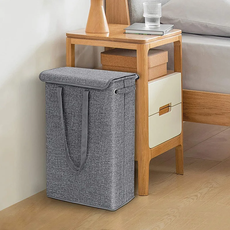 

45L Laundry Basket Clothing Laundry Storage Basket With Cover Dirty Clothes Basket Foldable Slim Portable Bedroom Office Storage