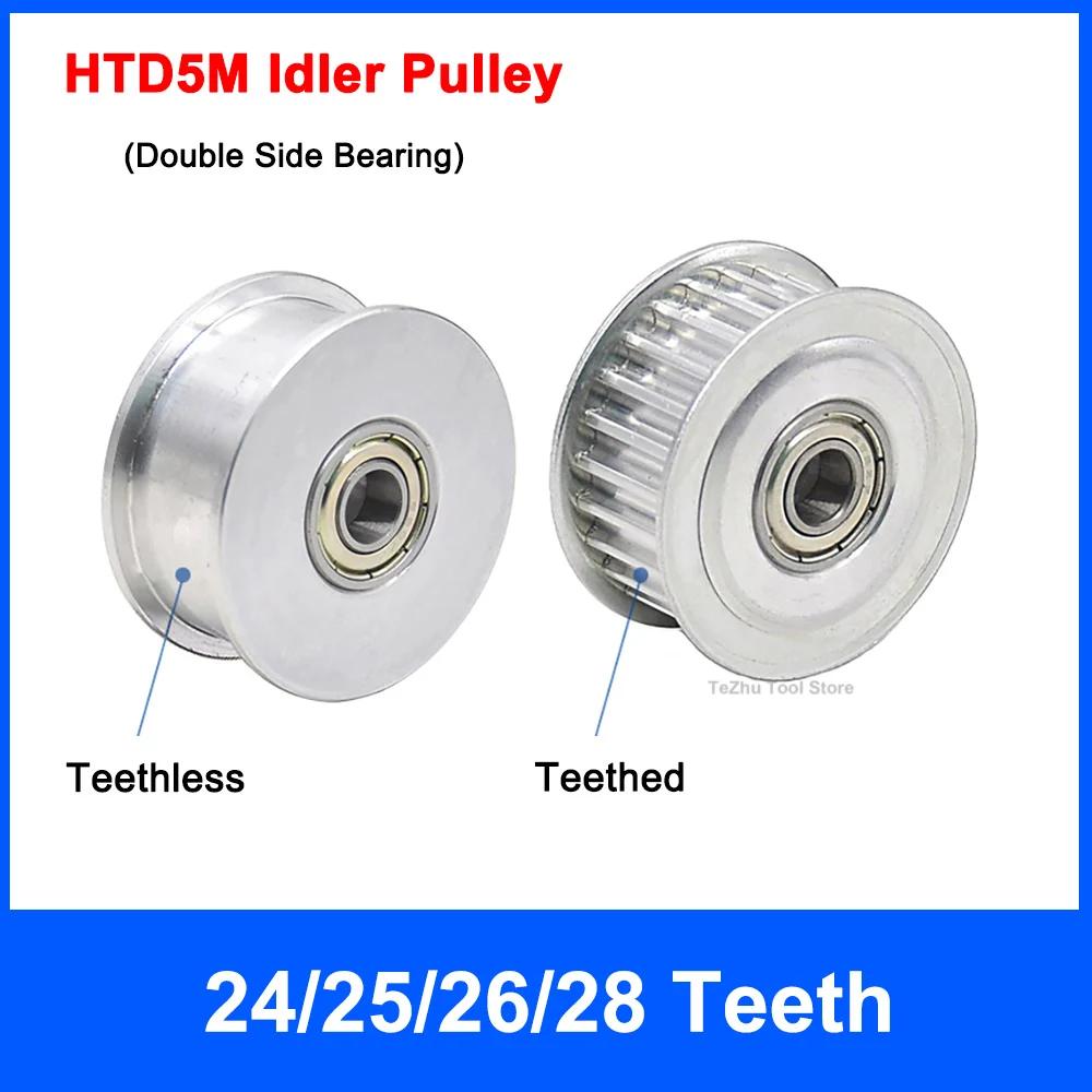 

1Pcs HTD5M 24/25/26/28 Teeth Synchronous Wheel Idler Pulley With Bearing Bore 5mm-15mm Slot Width 11/16/21/27mm