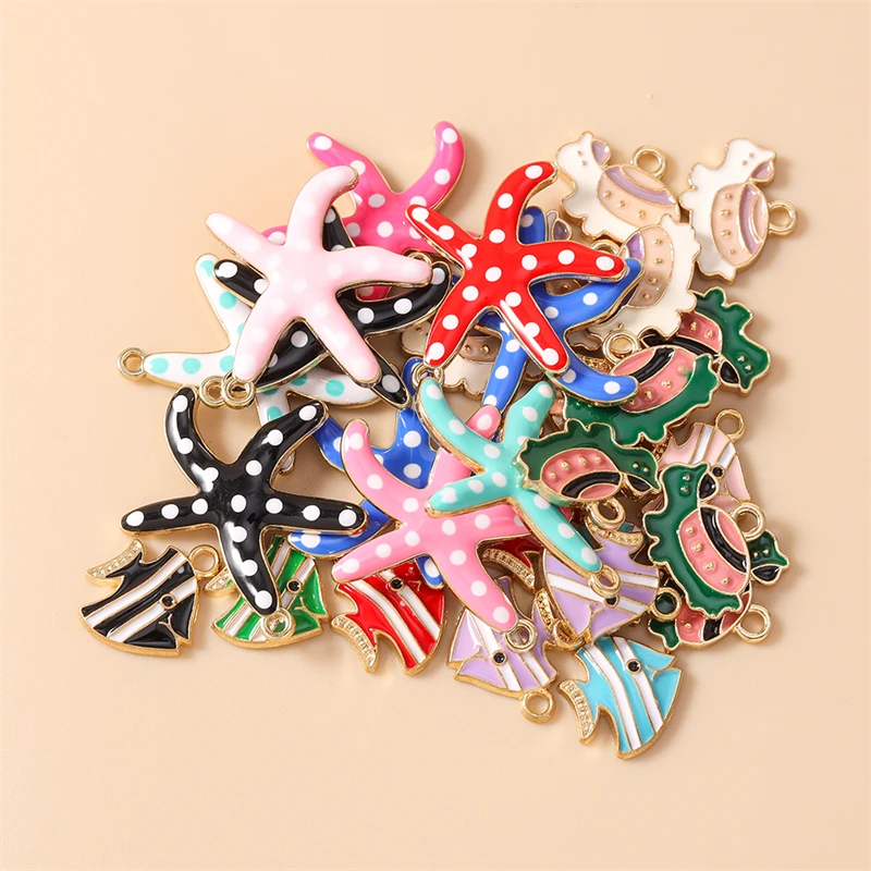 20 Stück niedliche, gemischte Emaille-Anhänger in Form von Schildkröten, Seesternen und Fischen zum Basteln von Halsketten, Ohrringen, Armbändern und anderen Schmuckstücken. – Detail 3