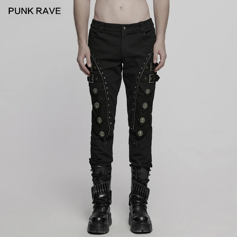 

PUNK RAVE мужские панк 3D Armor Elements рыцарская броня фрагмент брюки с черепом и заклепками мужская одежда персонализированные брюки уличная одежда