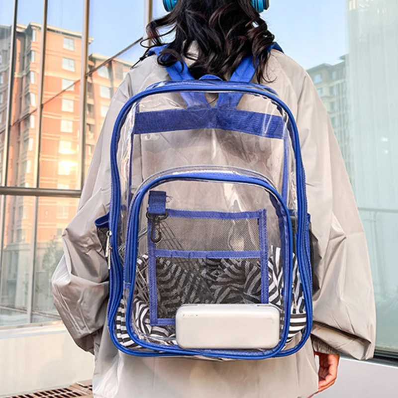 Transparent School Bag PVC Clear Backpack Travel Knapsack Bookbag Waterproof Beach Bags Large Capacity Zipper Pack for Out Work