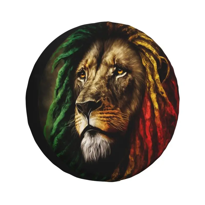 Custom Rasta Lion Jamaica Flag Spare Tire Cover for Jeep Grand Cherokee Jamaican Reggae 4WD 4x4 RV Car Wheel Protector