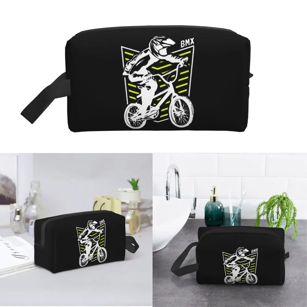 Bmx Apparel Retro Bmx Bike Old School Patch Makeup Bag Cosmetic Storage Dopp Kit Toiletry Cosmetic Bag for Women Beauty Travel