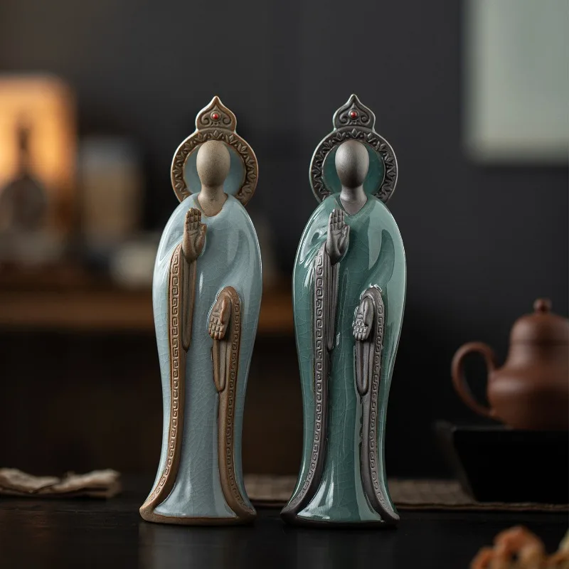 Creative Ceramic Phaseless Buddha Sculpture Ornaments Living RoomTea Table Tea Pet Statue Display Crafts Christmas Decoration