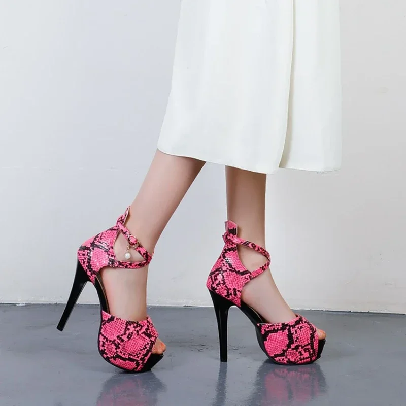 النساء الصنادل المصارع عالية الكعب مثير موضة اللمحة تو الكاحل مشبك حزام فستان الحفلات أحذية منصة حجم كبير 32 33 49 50 T872 #6