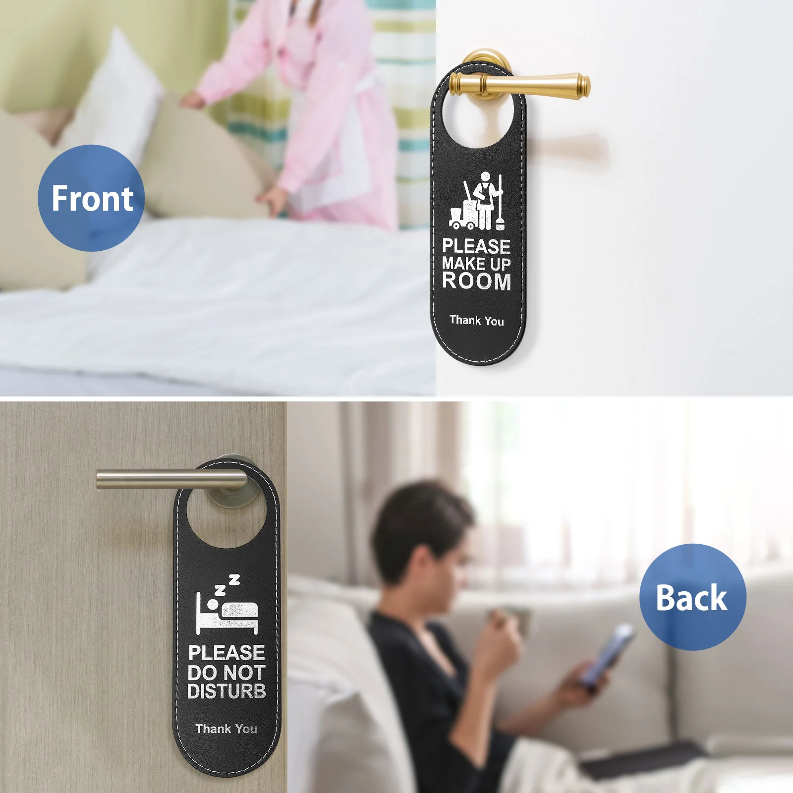 Hanger Tags for Door Hanging Sign Knobs Service Room Hook up Hotel Reversible