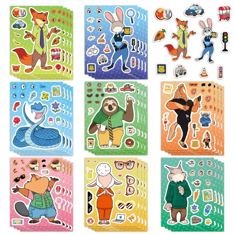 

8pcs/Set Disney Zootopia Cartoon Stickers DIY Assemble Game Decal Make a Face Jigsaw Creative Birthday Party Activity Gift