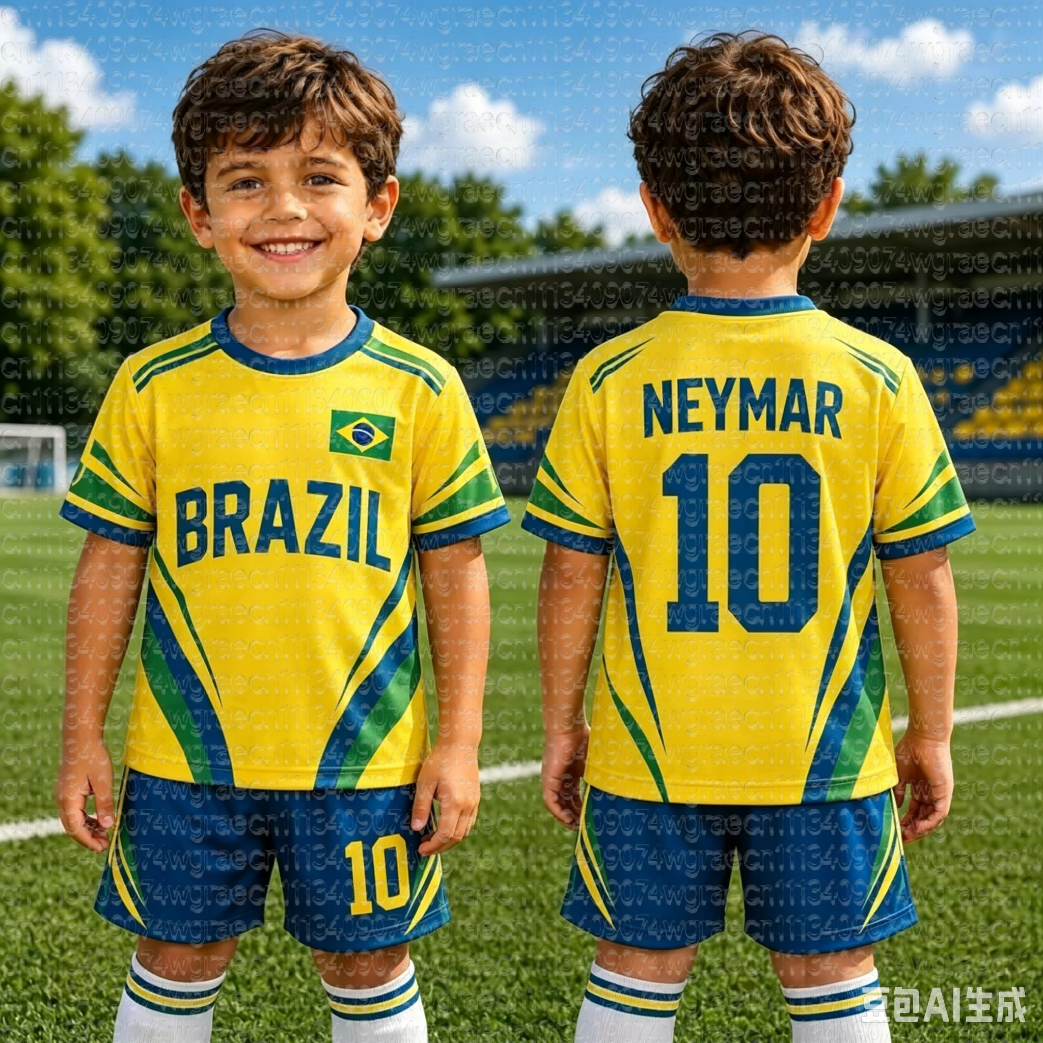 Neymar Nr. 10 Brasilien Fan-Fußballtrikot-Set mit Shorts, 2-teilig, schnelltrocknend, atmungsaktiv, Fußballuniform für Kinder, passendes Geburtstagsgeschenk – Detail 8