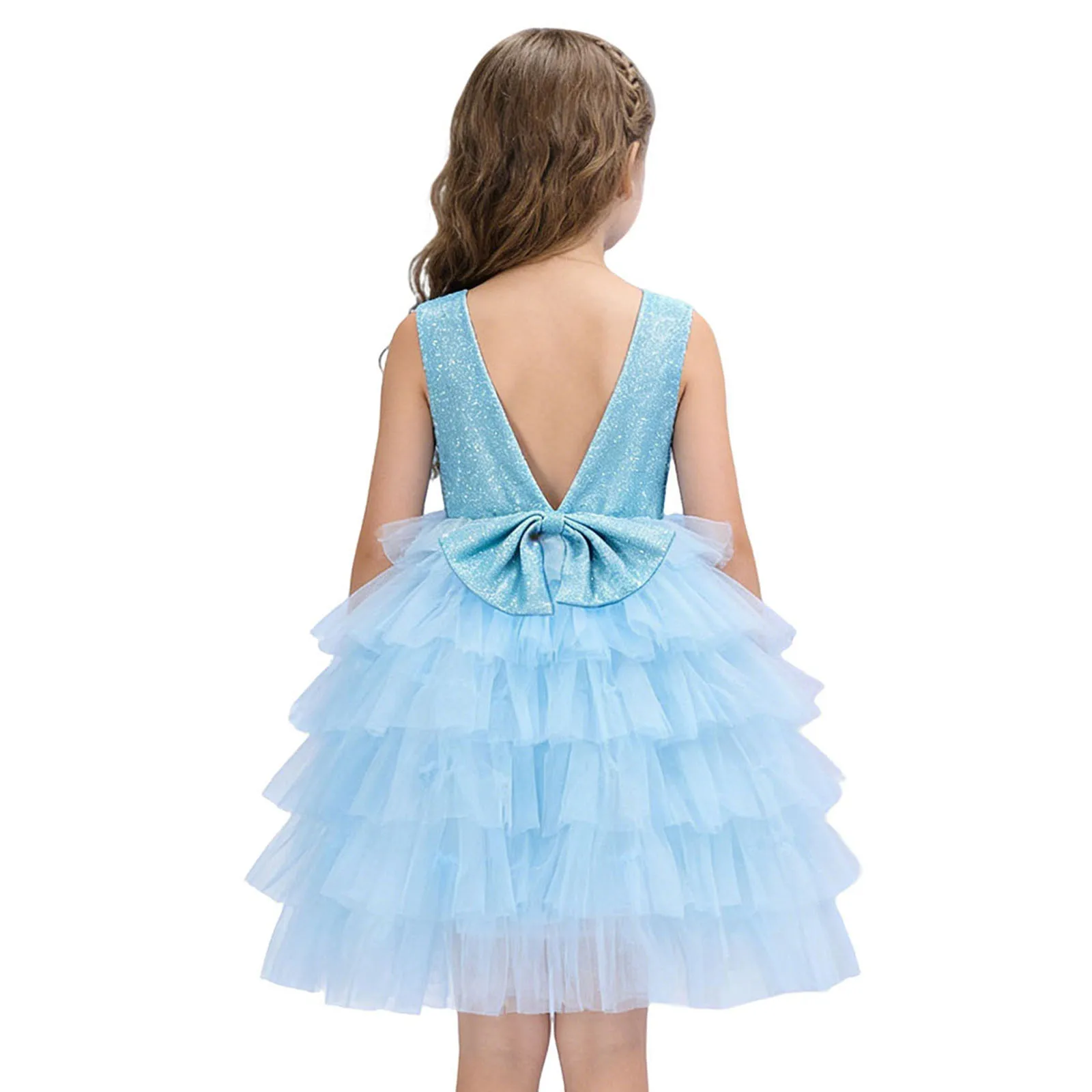 

Kids Girls Sleeveless Pink Glitter Tiered Tulle Tutu Dress Sequin Princess Outfit For Birthday Party Wedding Flower Girl Pageant
