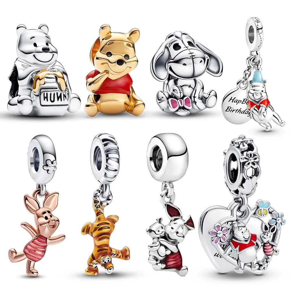 Disney Charm Winnie the Pooh Bear Tigger Pendant Bead Fit Original Bracelet Women Fashion Jewelry Heart Rose DIY Love Gift