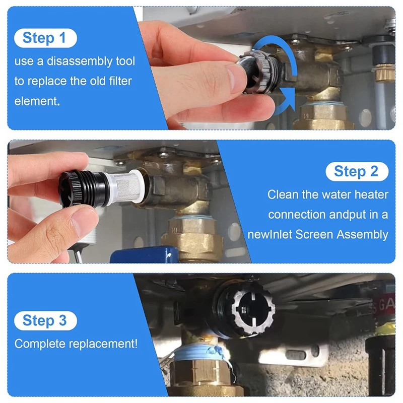 H98-510-S For Tankless-Water Heater Filter (2 Water Heater Inlet Screen Assembly&2 Filter Wrench)