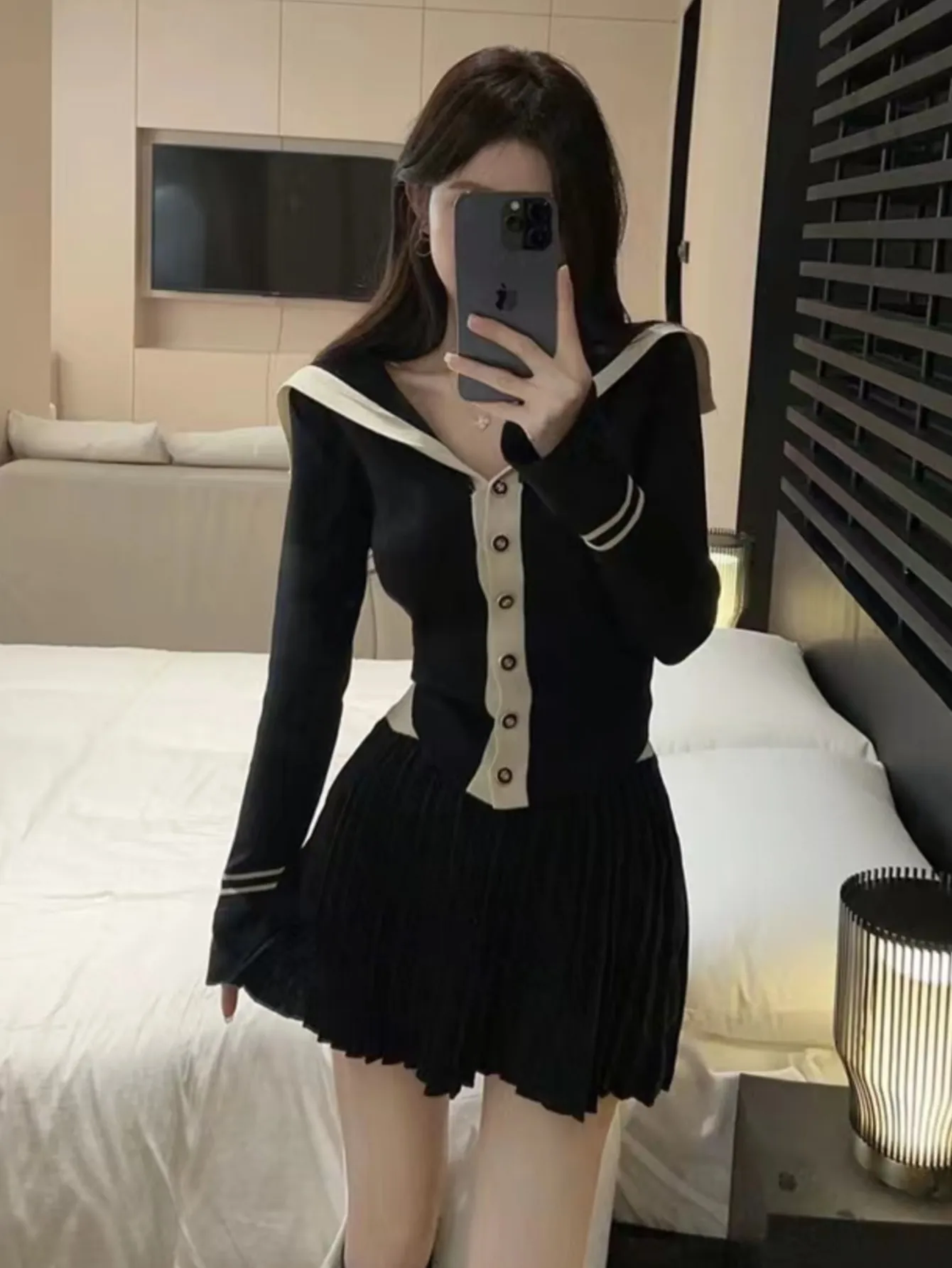 Korea Sweet Knitted Two Piece Set Women Autumn Slim Single Breasted Sweater Top Pleated Mini Skirt Suit Winter Fashion Outfits