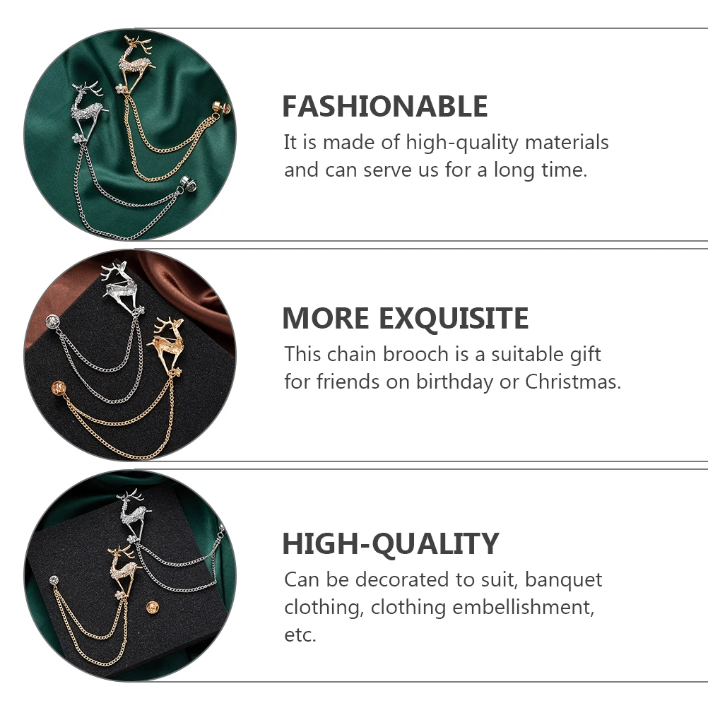 

2pcs Diamond inlaid Corsage Women Brooch Cute Wedding Career Suit Clothes Lapel Pin Deer Chain Breast Tassels Gifts Birthday