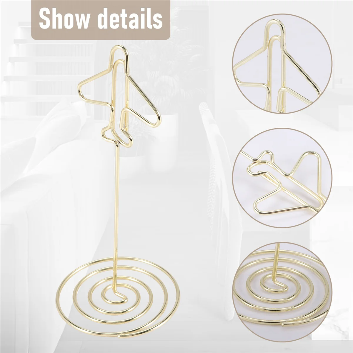 

BVBV 10Pcs Memo Clip Holder, Table Number Name Card Holder Desktop Metal Business Card Photo Gold Plane Frame with Base