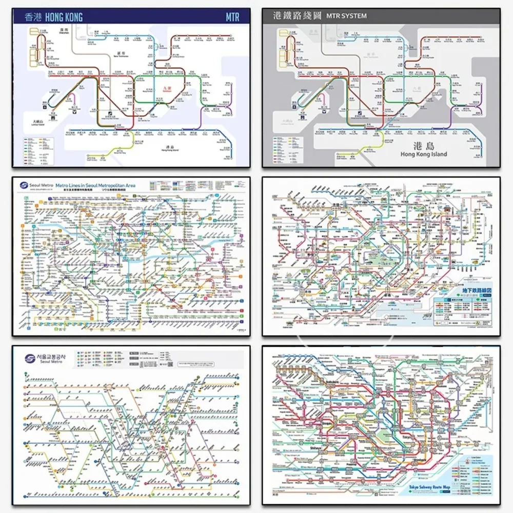 Letrero de la estación de tren JR Yamanote de Tokio, carteles con mapa del metro de Seúl, pintura en lienzo, imagen artística de pared para decoración del hogar y la habitación