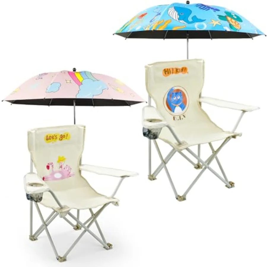 

2 Pack Camping Chair for Beach Patio Outdoors Lawn - Pink+Blue Foldable Lightweight Durable Wear-Resistant Non-Slip with Umbrel