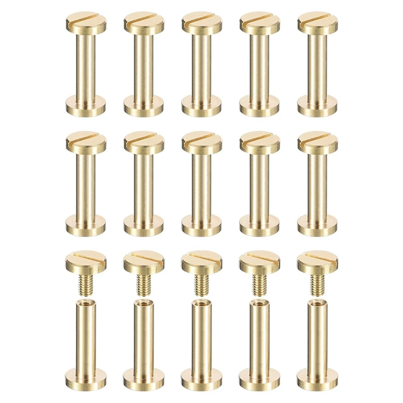 MYHOME 30Pack Brass Chicago Screws, Flat Head Screw Back Binding Post Nail Stud Rivets Fastener For DIY