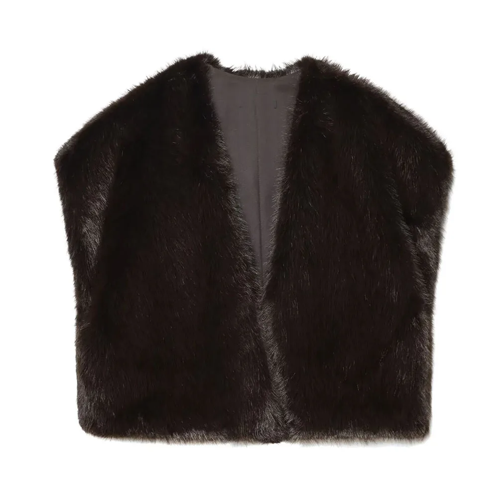 سترة نسائية موضة 2025 على الطراز الأوروبي والأمريكي شتاء جديد متعدد الألوان من الفرو الصناعي سترة أنيقة برقبة على شكل حرف v Mujer #2