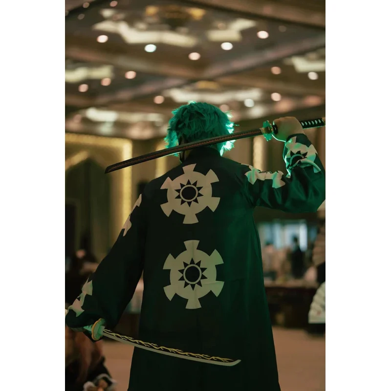 Disfraz de Anime Roronoa Zoro, bata tipo kimono de una pieza, peluca, juego de rol, fiesta de Navidad, Carnaval, Trafalgar Law, traje completo para hombres