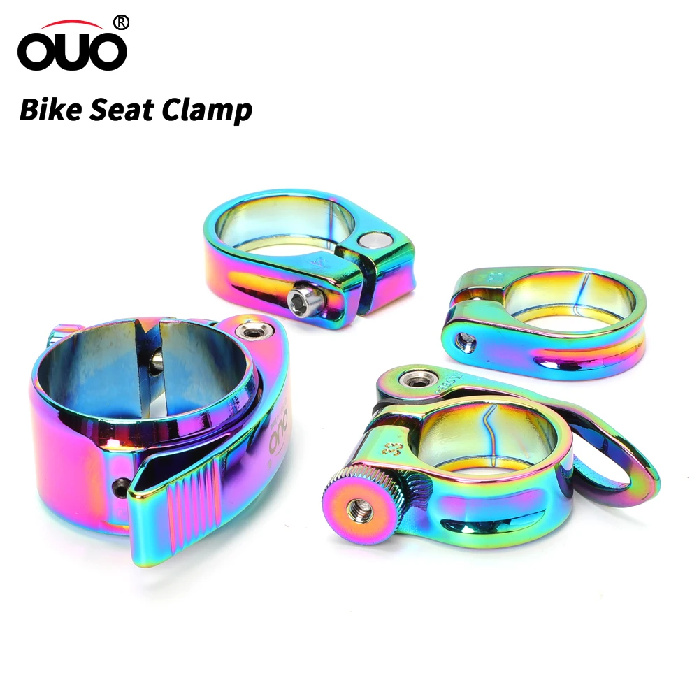 OUO Saddle Clamp Seatpost Pipe Clamp Rainbow Colorful Seat Pin Clamp 28.6/31.8/34.9mm Close Seatpost Mtb Post It Bicycle Parts