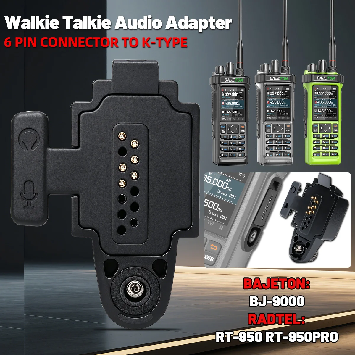 BAJETON BJ-9000 Walkie Talkie Audio Adapter Replacement Earpiece&MIC 2 Pin Connector for Radtel RT 950Pro BJ-9000 RTD TP 900PRO