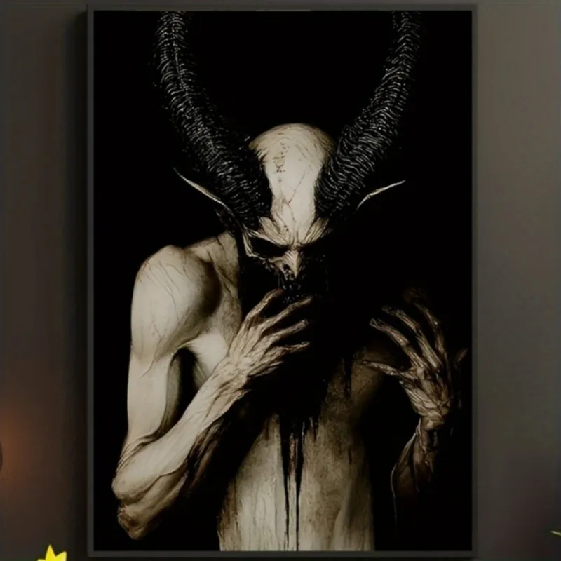 

1pc Gothic Horror Satan Poster Unframed Canvas Print, Living Room, Office & Coffee Shop Decor - Dark Fantasy Wall Art Home Decor