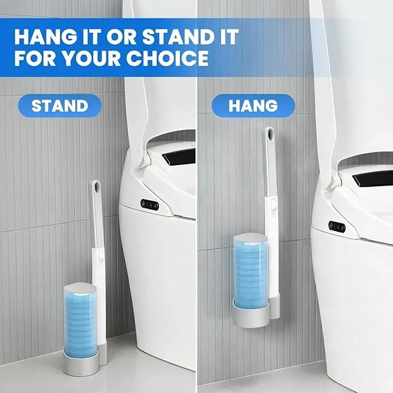 Wall-mounted, contactless disposable toilet brush, toilet cleaning brush with replaceable brush heads.