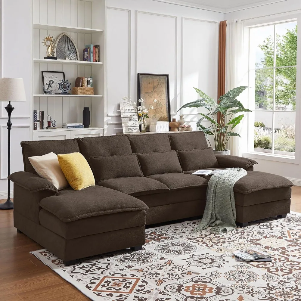 Convertible Sectional Sofa with Double Chaise and Sleepable Armrests