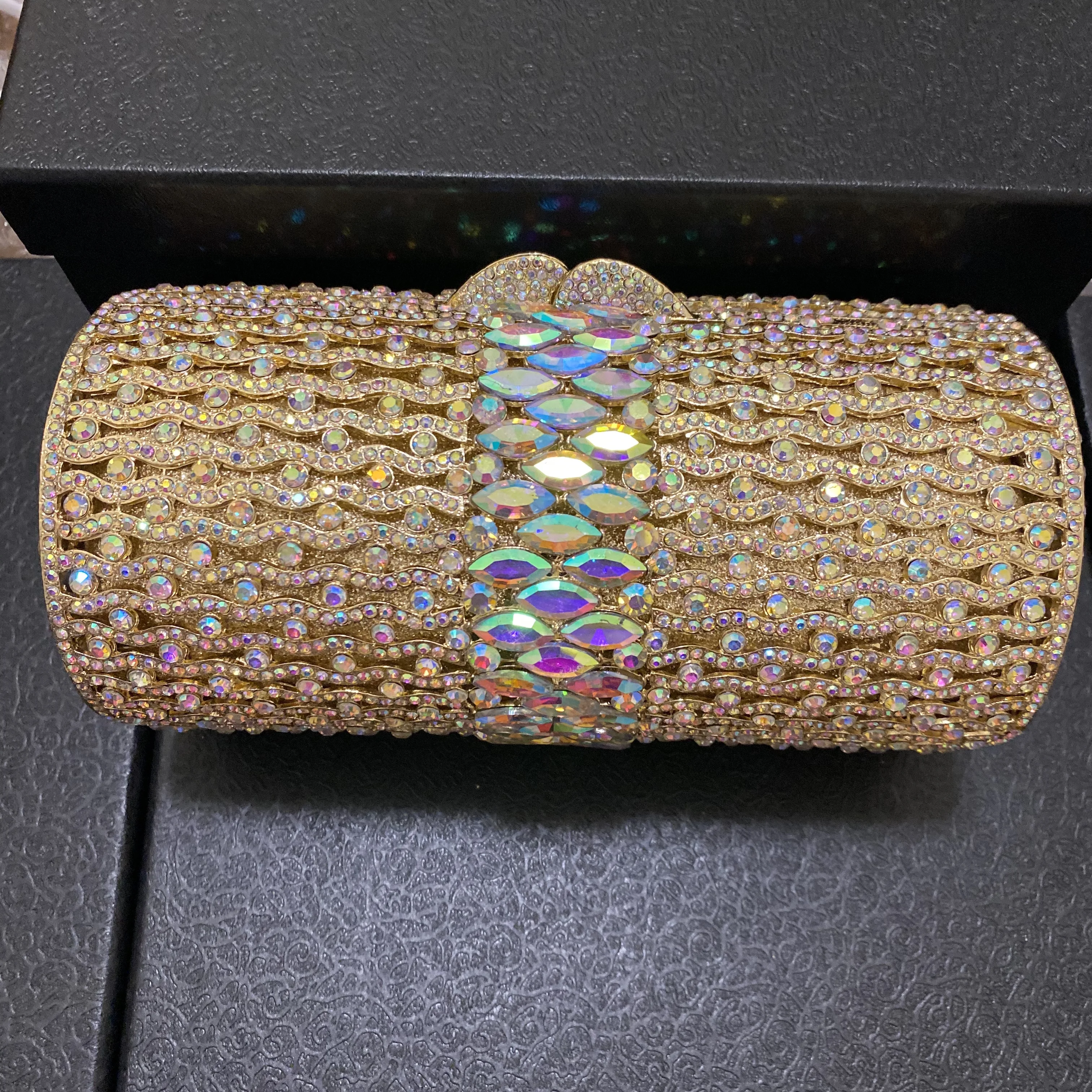 

Gold Metal AB Rhinestone Clutch Bag Evening Wedding Purses Fashion Lady Diamond Bridal Dinner Handbags Crystal Girls Clutches