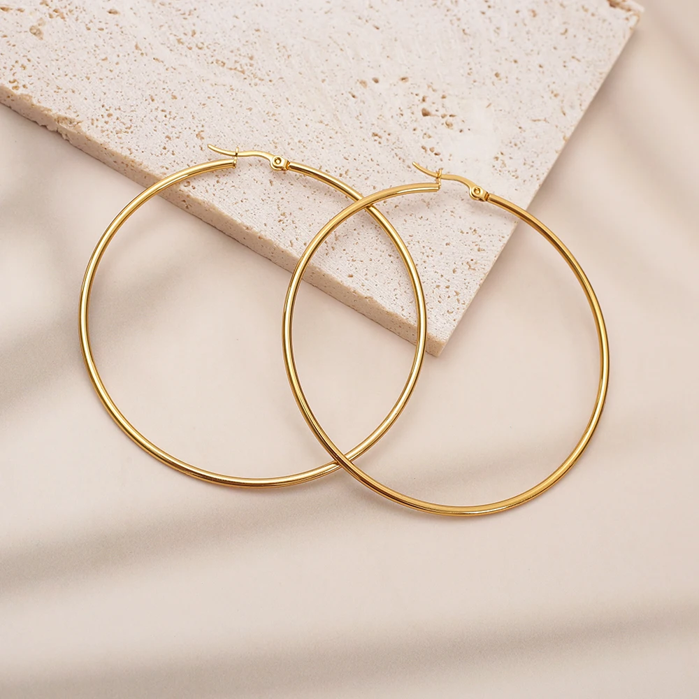 Pendientes de aro de anillo grande de Color dorado nuevo Vintage 40mm 50mm 60mm 70mm 80mm pendientes de mujer tendencia de acero inoxidable joyería de oreja 2025
