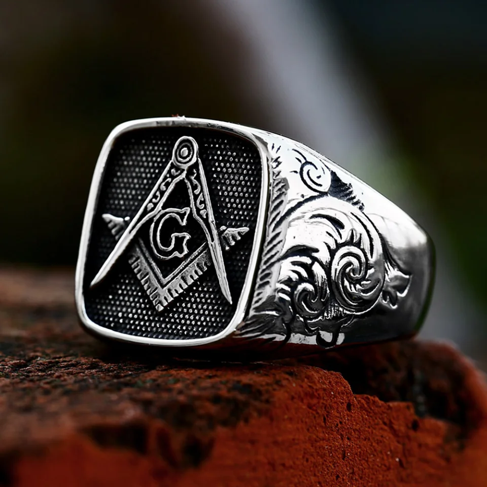 Fashion New Design Stainless Steel Masonic Rings For Men Punk Vintage Religious Ring Biker Hip Hop Amulet Jewelry Gift Wholesale