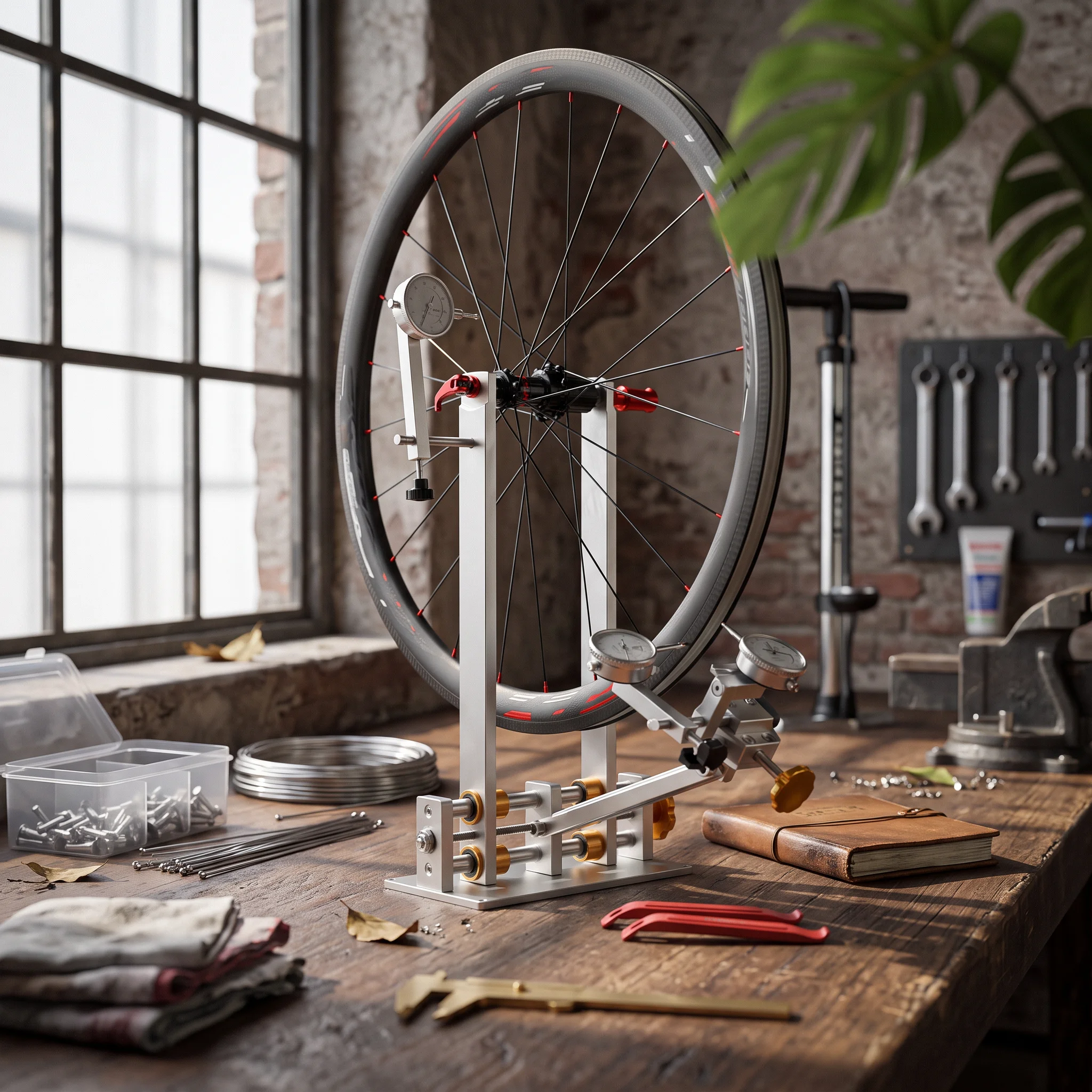 Cycle Wheel Truing Stand Adjustable Truing Stand with Dial Indicators Wheel Repairing Tool Versatile Easy Setup for Mechanics