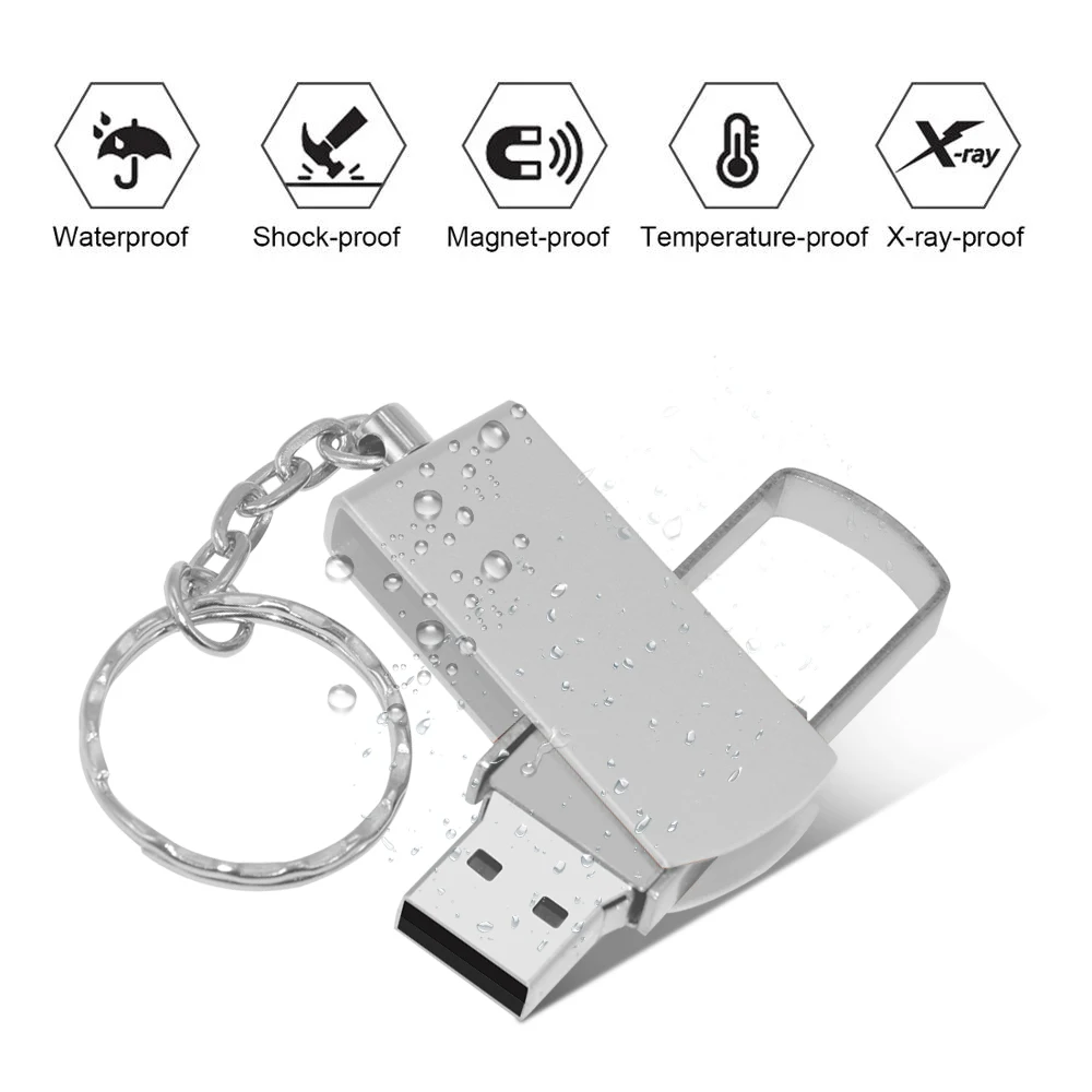 Clé USB 2.0 en métal noir, haute capacité, 64 Go, 128 Go, légère et étanche, disque U de bain