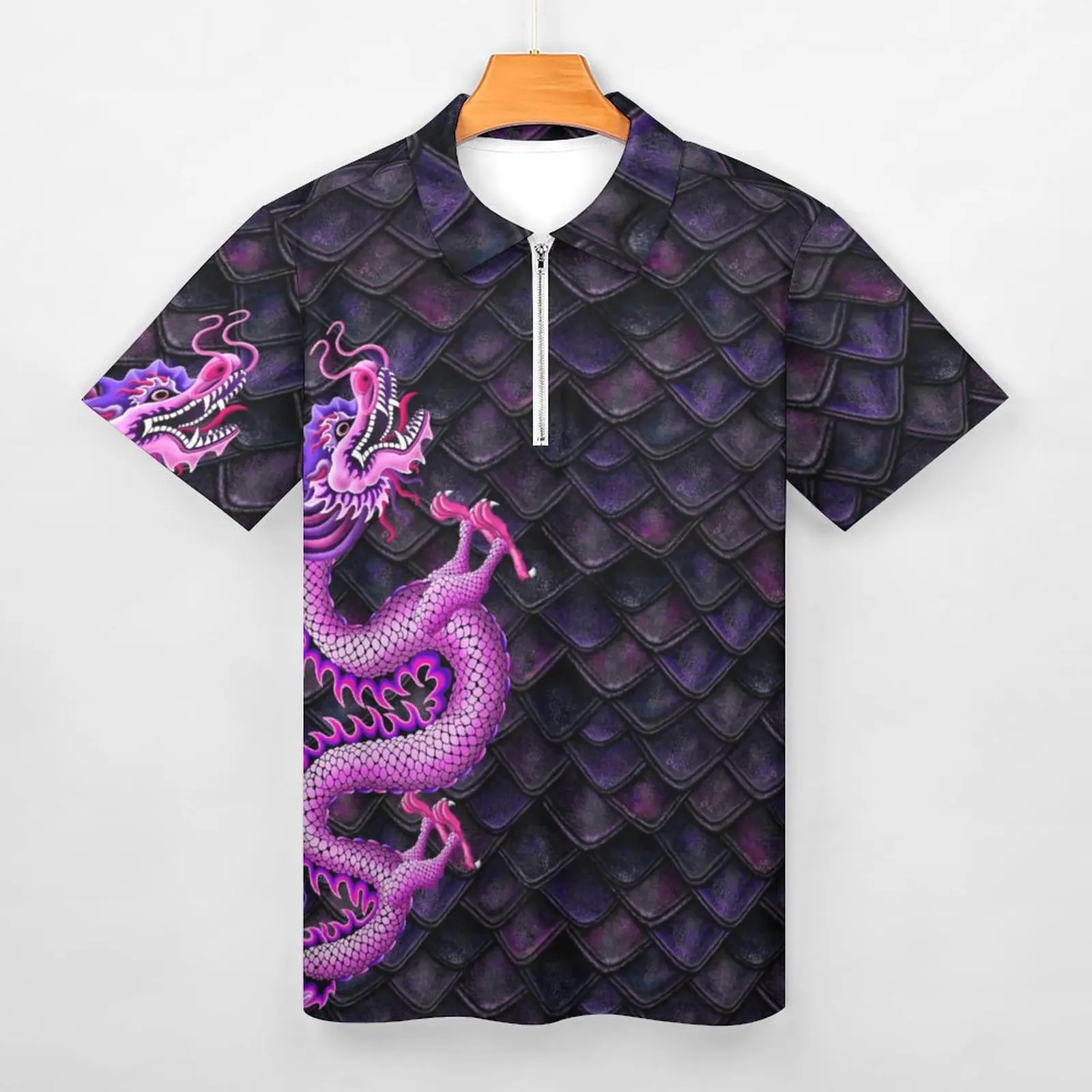 Pink Dragon Casual T-Shirts Dragon Scales Print Polo Shirts Collar Fashion Shirt Men Custom Top Plus Size 5XL 6XL