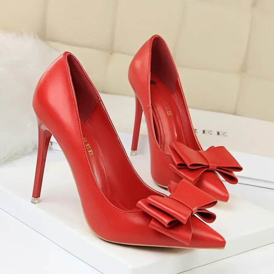 Women Fetish 10.5cm High Heels Blue Pink Pumps Butterfly Knot Leather Stiletto Heels Lady Escarpins Wedding Evening Party Shoes