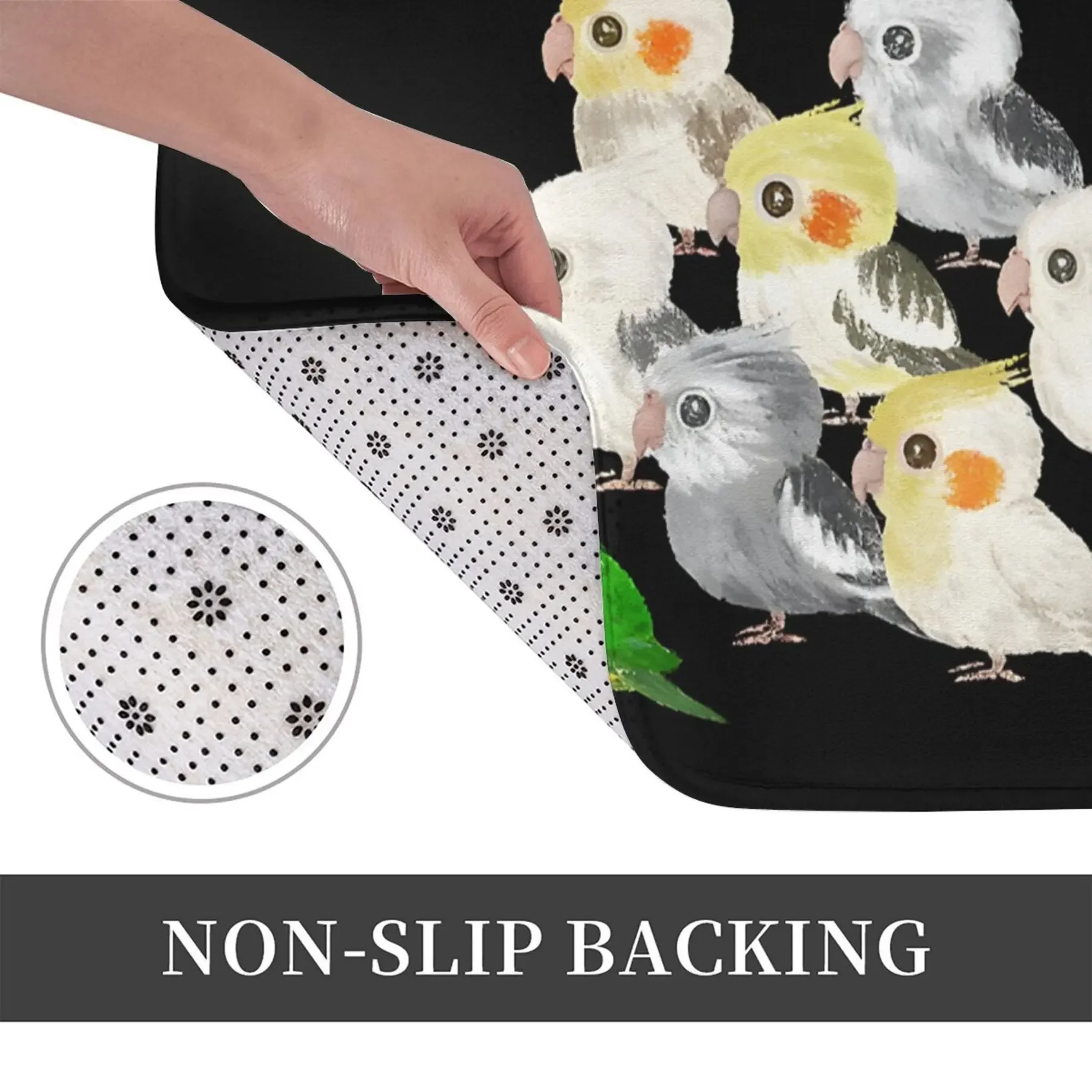 Cute Cartoon Cockatiel Parrot Print Non-Slip Doormat Soft Polyester Floor Mat for Home
