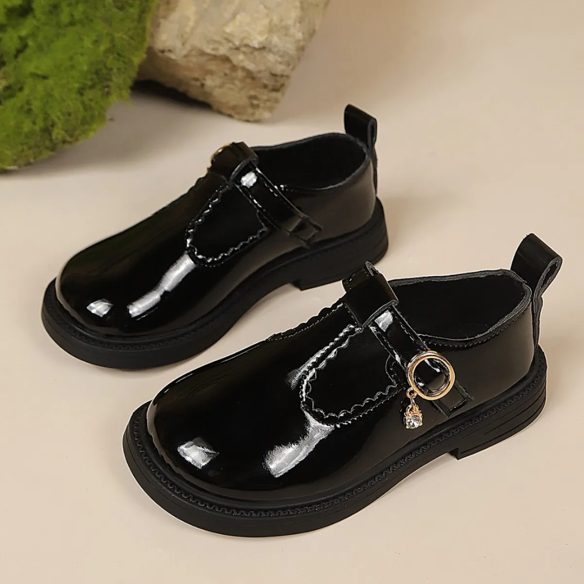 Kids'Casual Shoes Solid Color Buckle PU Leather Fashion Autumn Flat Shoes For Children Anti-slip Breathable Black Size 21-36