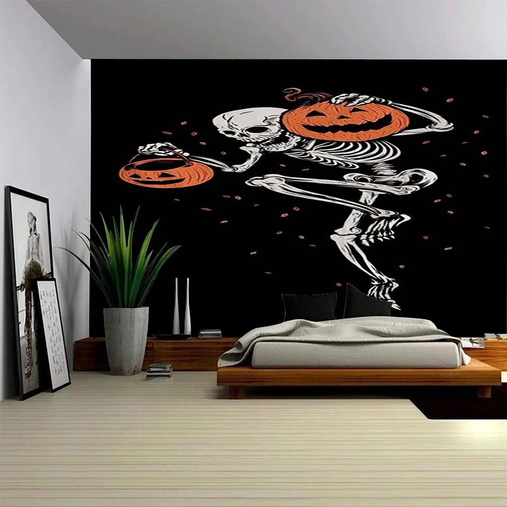Halloween Skeleton Ghost Pumpkin Head Ghost House Background Decoration Tapestry Festival Atmosphere Decoration Tapestry