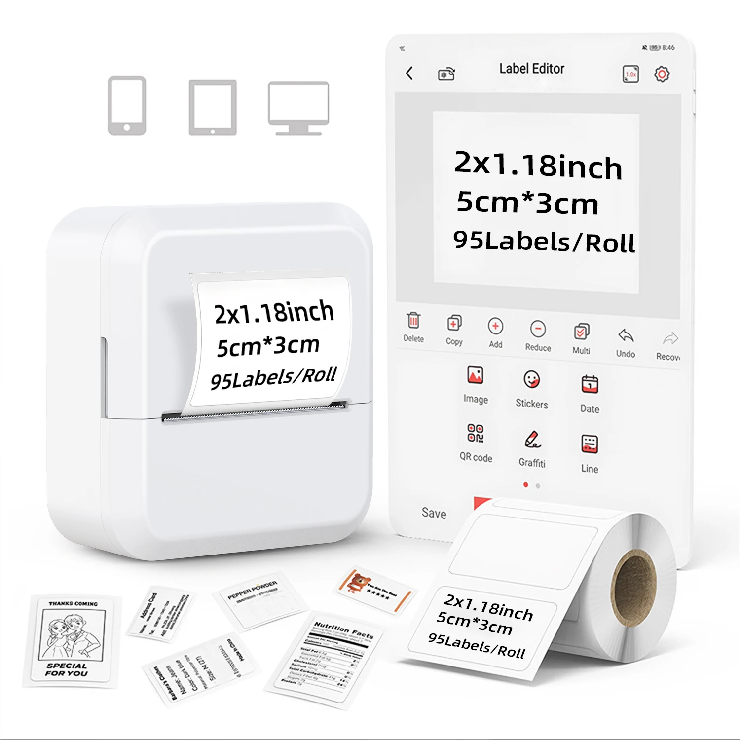 

Marklife S2 Portable Thermal Printer With Tapes 50*30m Adhesive Label Mini Bluetooth Sticker Maker For Businesses,Offices Home